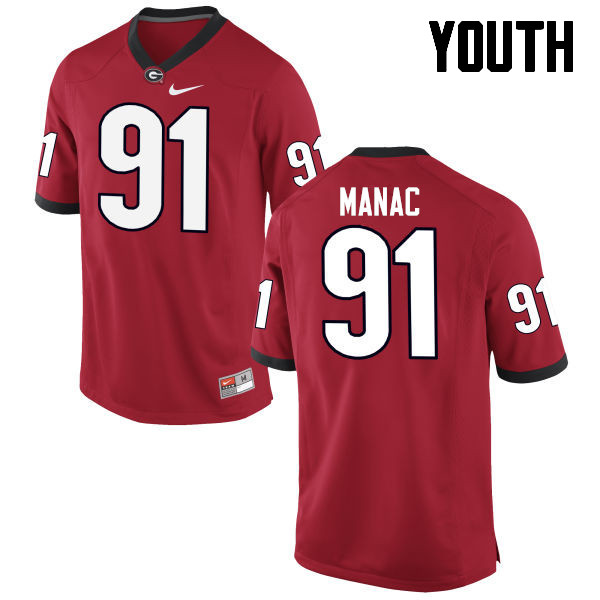 Youth Georgia Bulldogs #91 Chauncey Manac College Football Jerseys-Red